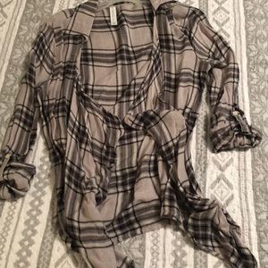 grey, white and black flannel cardigan
